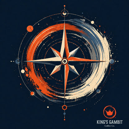 Decaffeinated medium roast coffee bag from King's Gambit Coffee, featuring the Navigator brand label and packaging design.